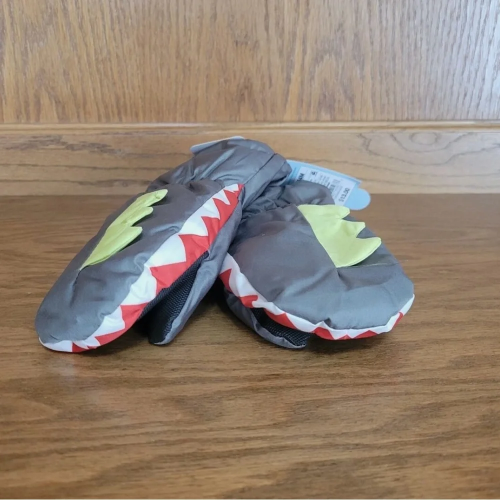 New Cat & Jack Toddler Gray Shark Insulated water proof Mittens 12-24M N…